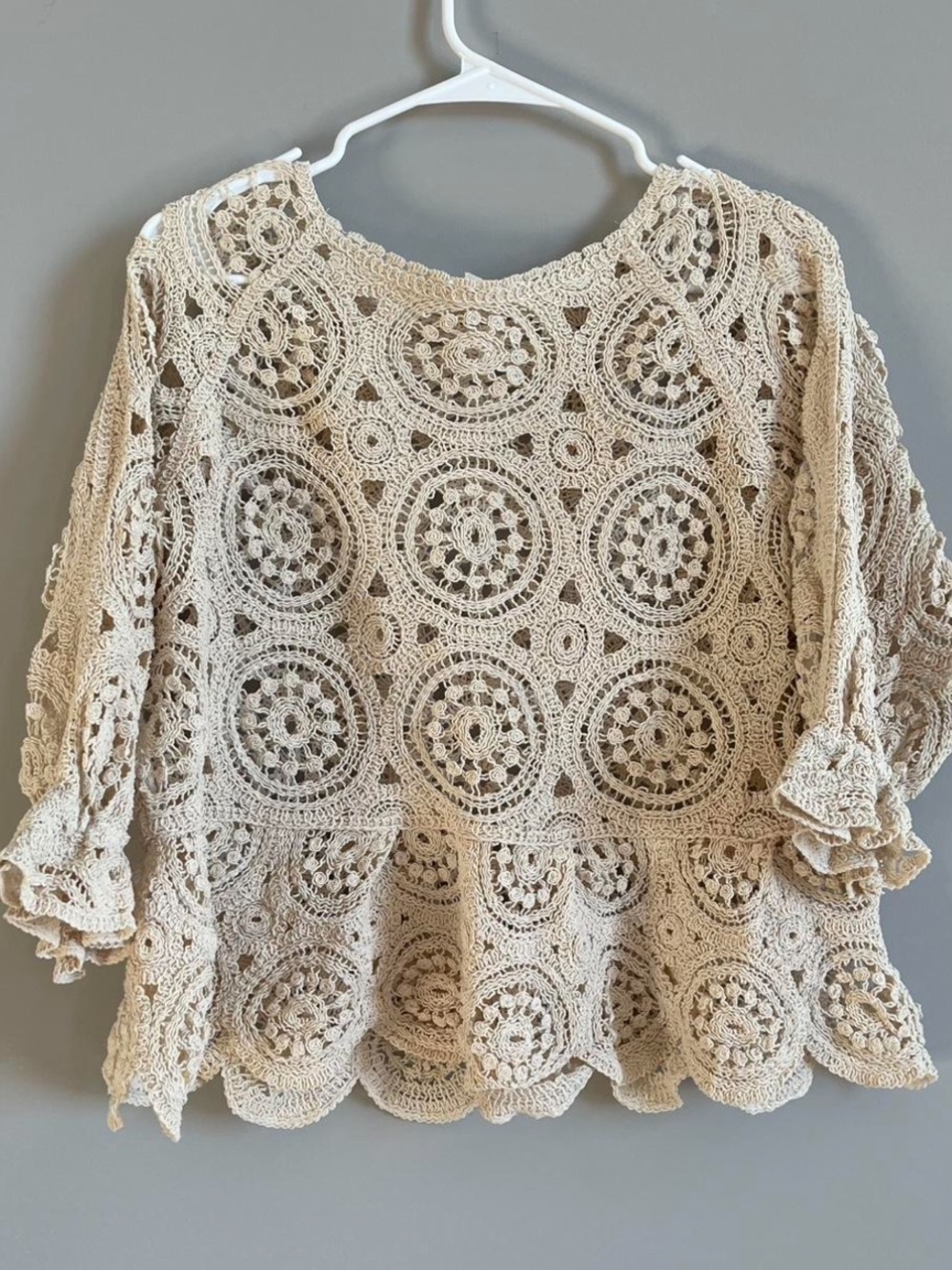 Cream crochet knit top with bell sleeves - Picture 2 of 2